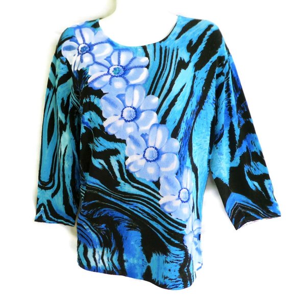 Peck & Peck Tops - Peck Peck Pullover Spandex Floral Beads Sequin